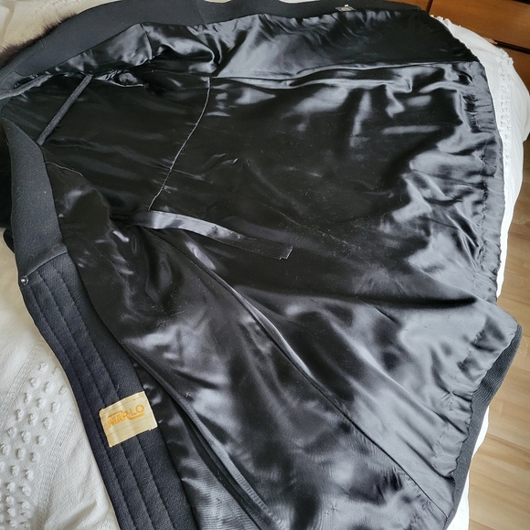 Vintage 70s Penny Lane Style Black Wool Trench Coat with Fur Trim - Picture 10 of 11